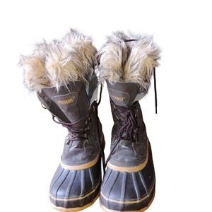 Khombu Women's Brown Duck Winter Snow Boots Faux Fur Trim Laced Size 11